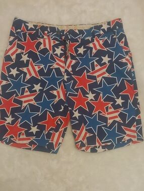 Loudmouth Red White and Blue Star Print Flat Front Shorts